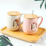 Load image into Gallery viewer, Cute Animals Relief Ceramic Mug With Lid And Spoon