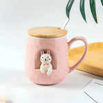 Load image into Gallery viewer, Cute Animals Relief Ceramic Mug With Lid And Spoon