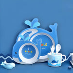 Load image into Gallery viewer, WHALE DESIGN KIDS BAMBOO TABLEWARE SET OF 5-PIECE