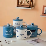 Load image into Gallery viewer, Cartoon Shark Themed Ceramic Mug With Lid