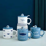 Load image into Gallery viewer, Cartoon Shark Themed Ceramic Mug With Lid