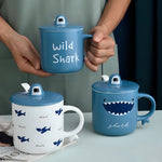 Load image into Gallery viewer, Cartoon Shark Themed Ceramic Mug With Lid