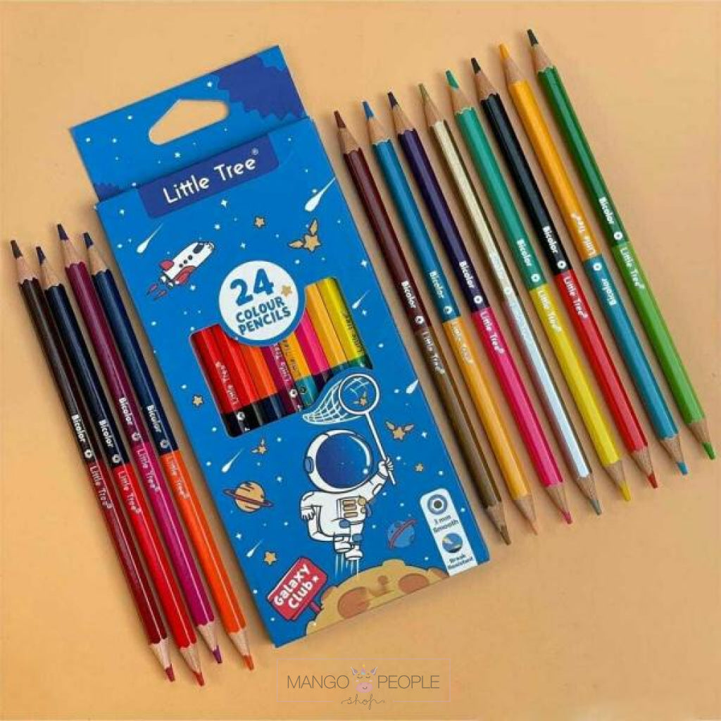 Adorable Unicorn And Space Theme Double Pencil Colors Combo Pack Of 24- Multicolor Pencils