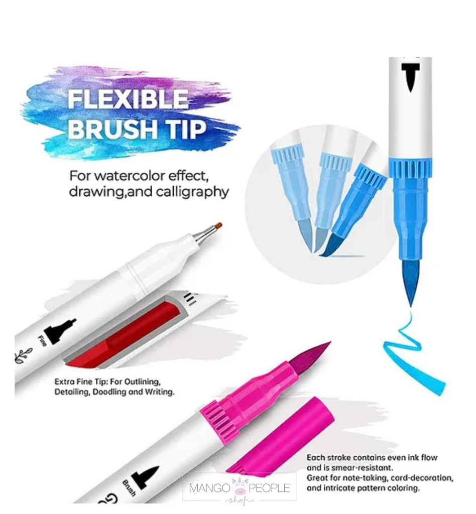 Artist Brush Beautiful Pen With Dual Head Metallic Color Set Of 24 Shades Markers And Highlighters