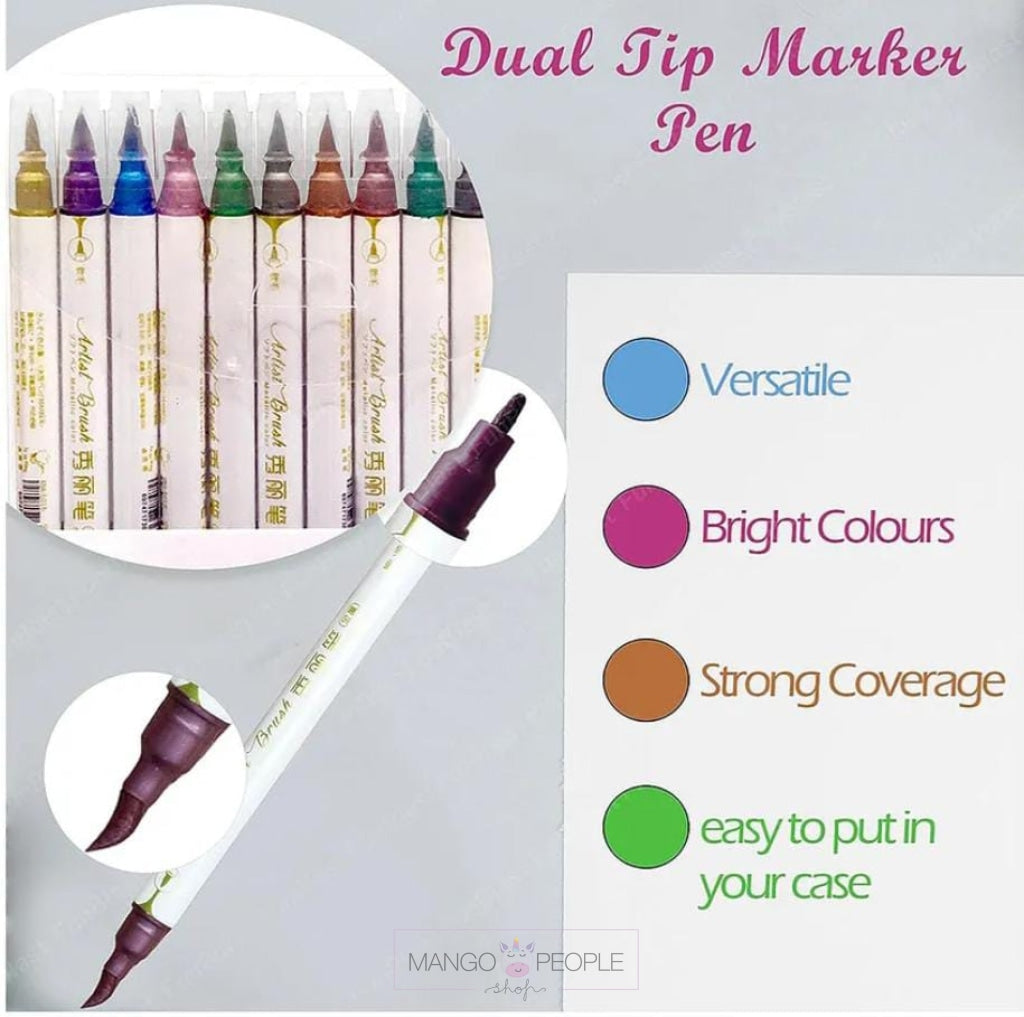 Artist Brush Beautiful Pen With Dual Head Metallic Color Set Of 24 Shades Markers And Highlighters