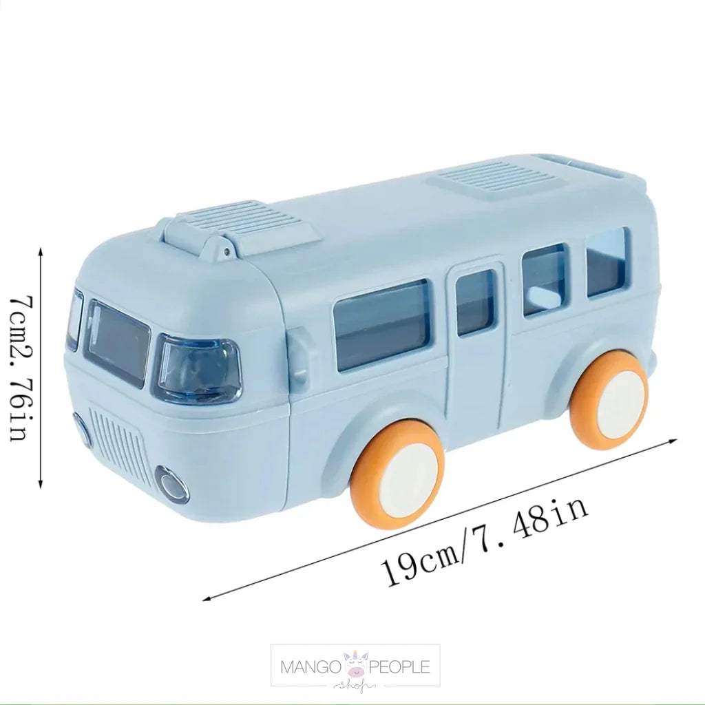 Bus Shaped Water Bottle For Kids With Strap Sipper And Straw