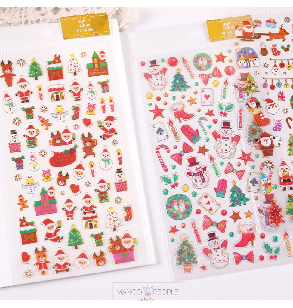 Christmas Theme Stickers- 10 Design -Mix Shining Glitter- Merry Xmas Sticker Card Stickers
