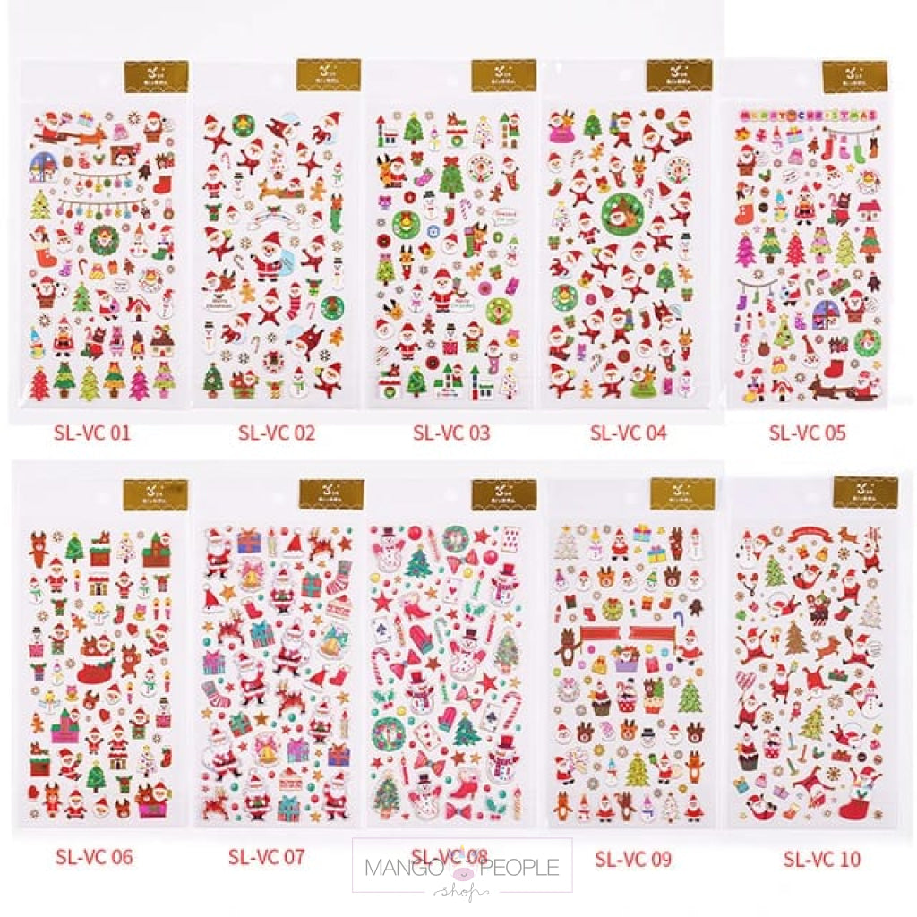 Christmas Theme Stickers- 10 Design -Mix Shining Glitter- Merry Xmas Sticker Card Stickers