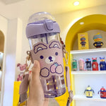 Load image into Gallery viewer, Animal Dual Compartment Water Bottle With Strap - 530Ml