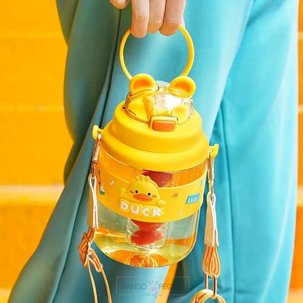 Cute Spring Cap Big Belly Cup With Tea Spacer And Straw Cartoon Water Bottle