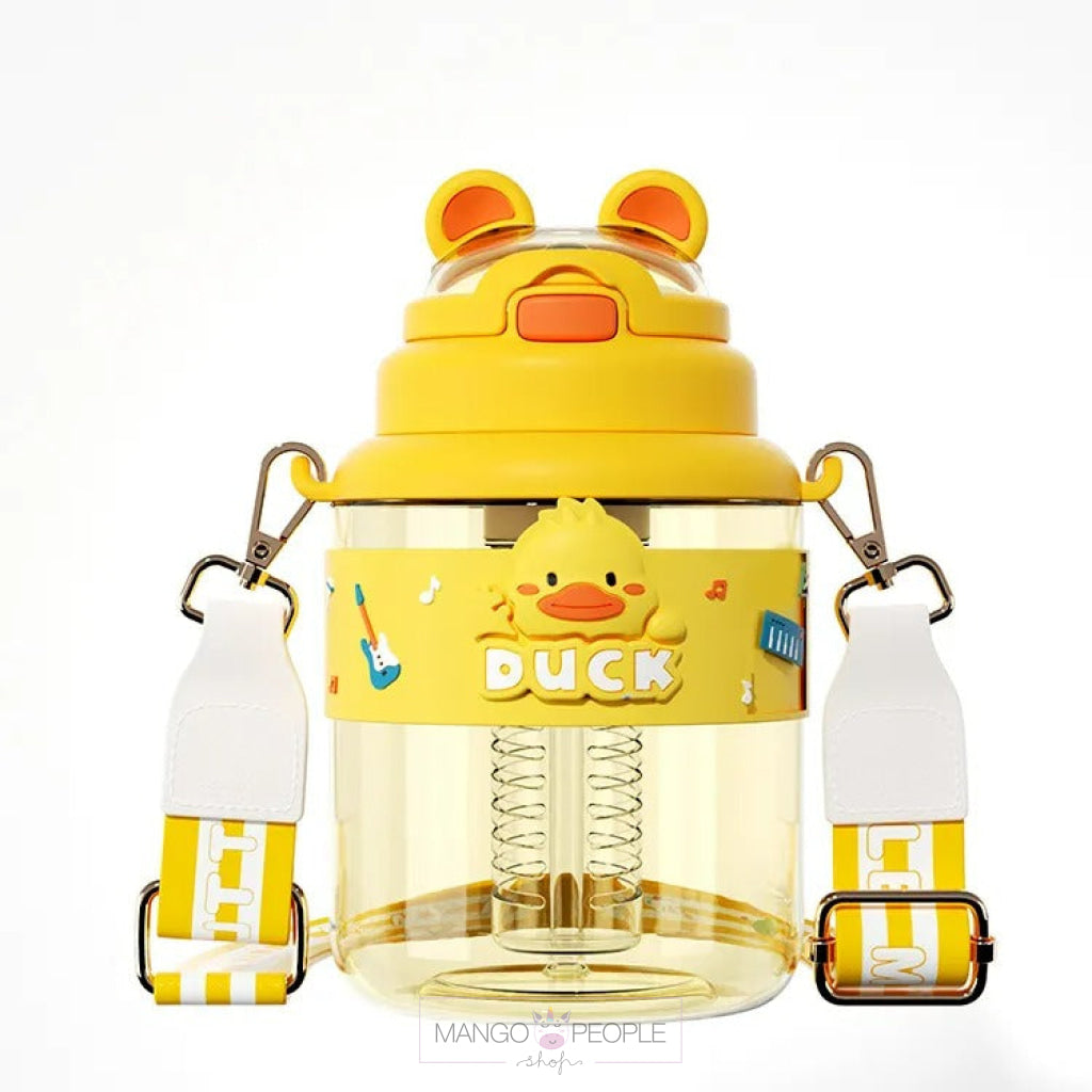 Cute Spring Cap Big Belly Cup With Tea Spacer And Straw Cartoon Water Bottle