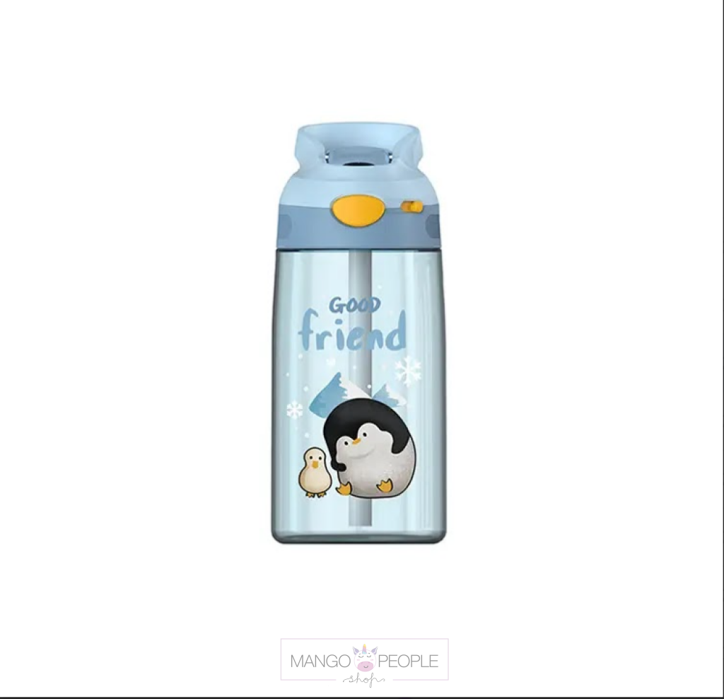 Cute Animal Design Water Bottle For Kids - 470Ml Penguin Water Bottles Sipper Water Bottle