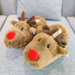Load image into Gallery viewer, Cute Animal Reindeer Indoor Plush Slippers
