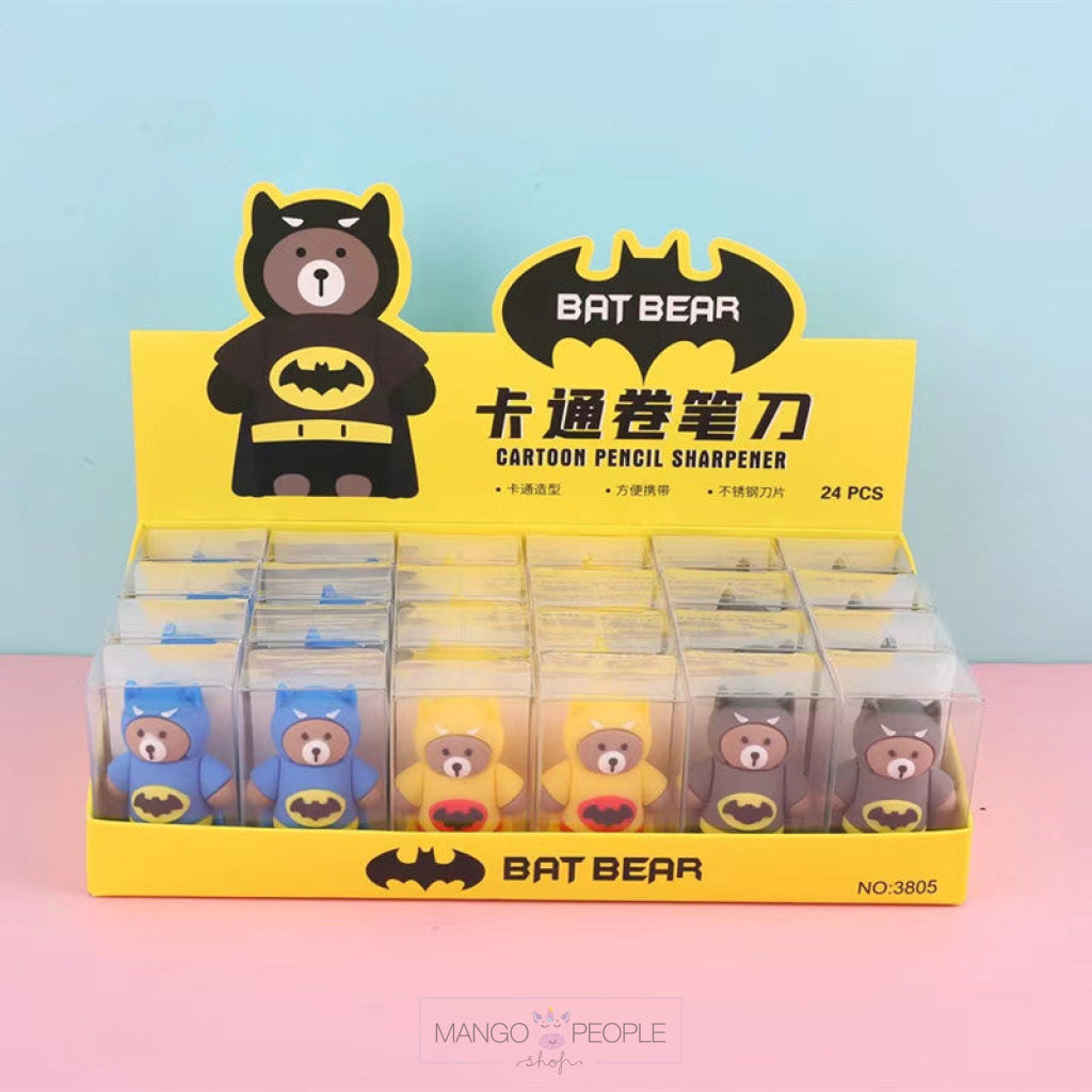 Cute Cartoon Bat Bear Silicone Pencil Sharpener For School Kids