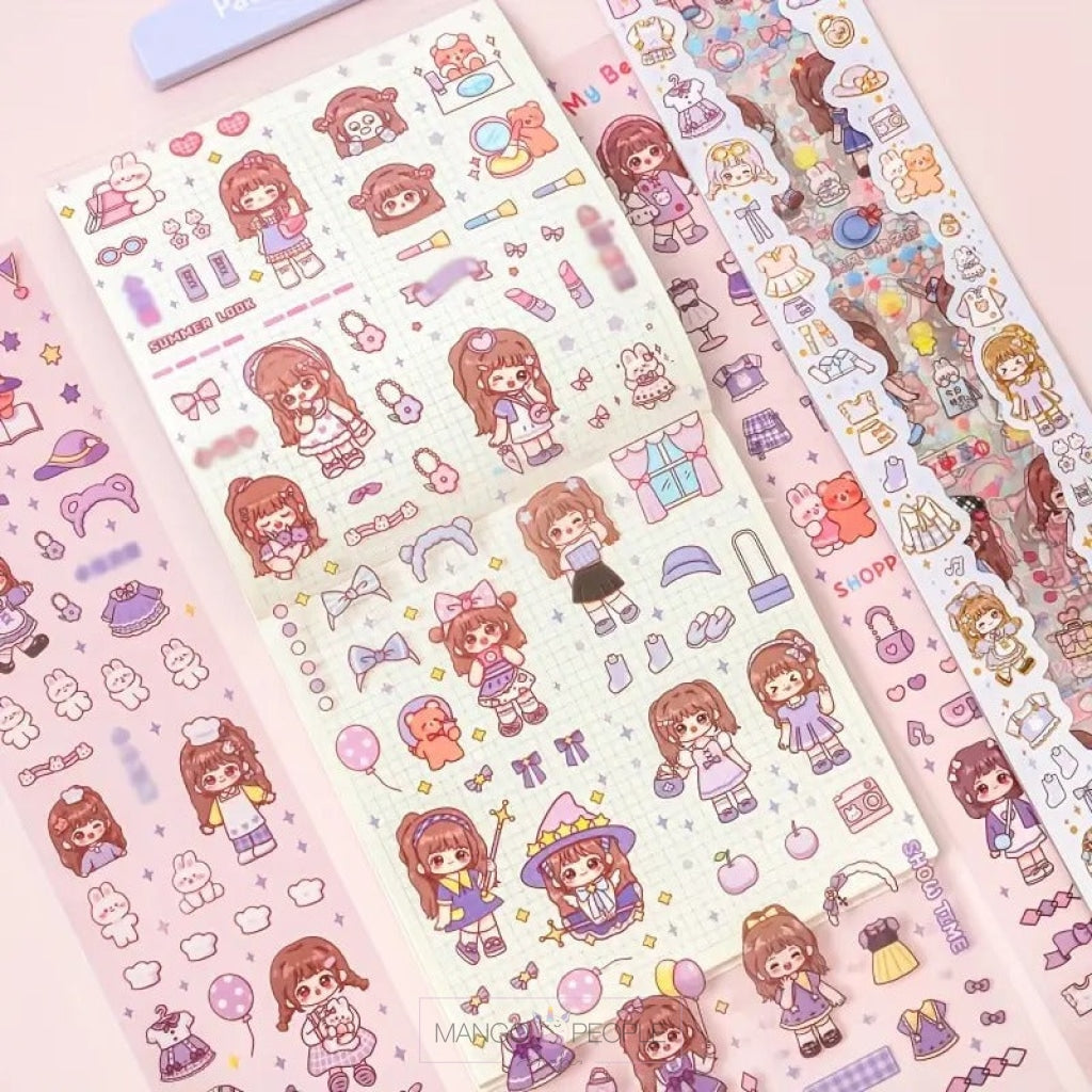 50 Sheets Cute Cartoon Bear Stickers Waterproof PET Scrapbooking Stationery  Stickers Washi Stickers For DIY Art Crafts Journaling Notebook Diary Plann