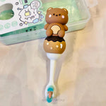 Load image into Gallery viewer, Cute Teddy Bear Shape Microfiber Soft Bristles Toothbrush With Travel Case For Kids Age 2+ Cartoon