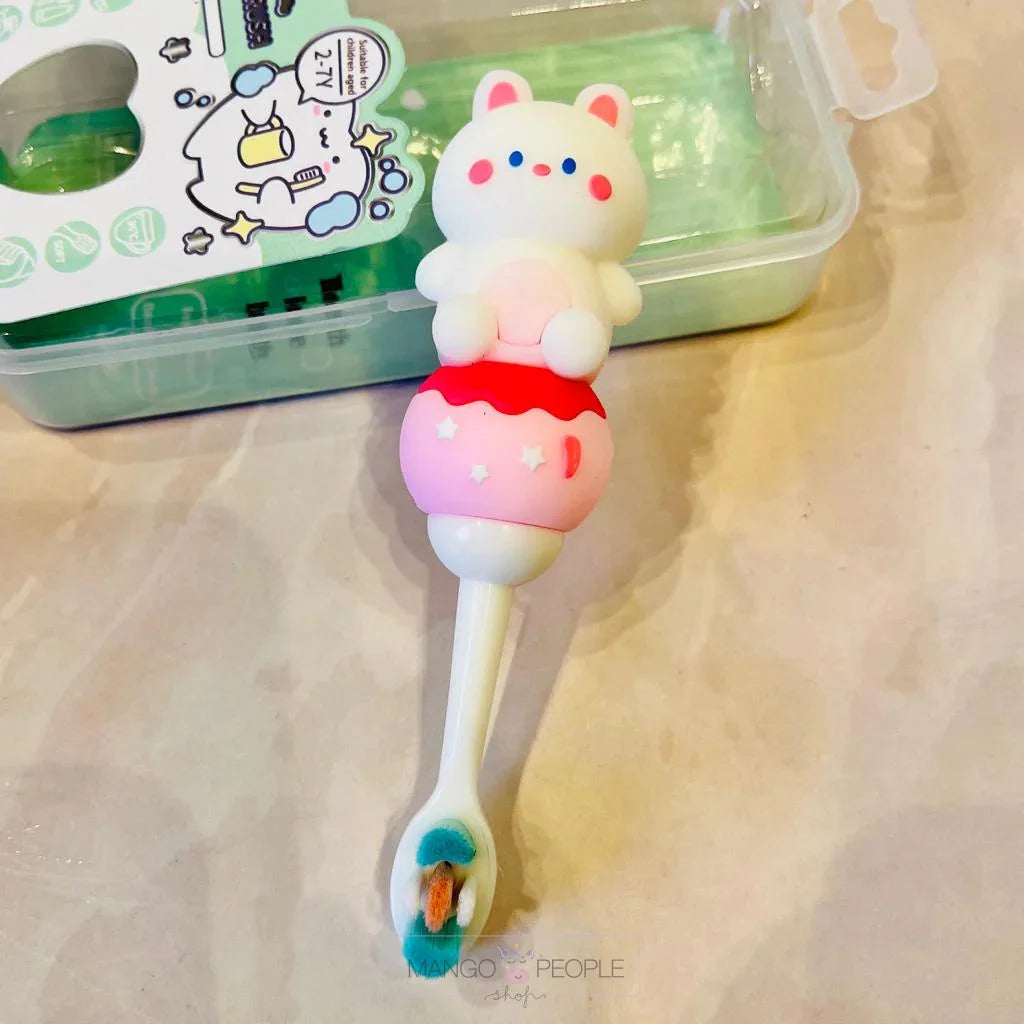 Cute Teddy Bear Shape Microfiber Soft Bristles Toothbrush With Travel Case For Kids Age 2+ Cartoon