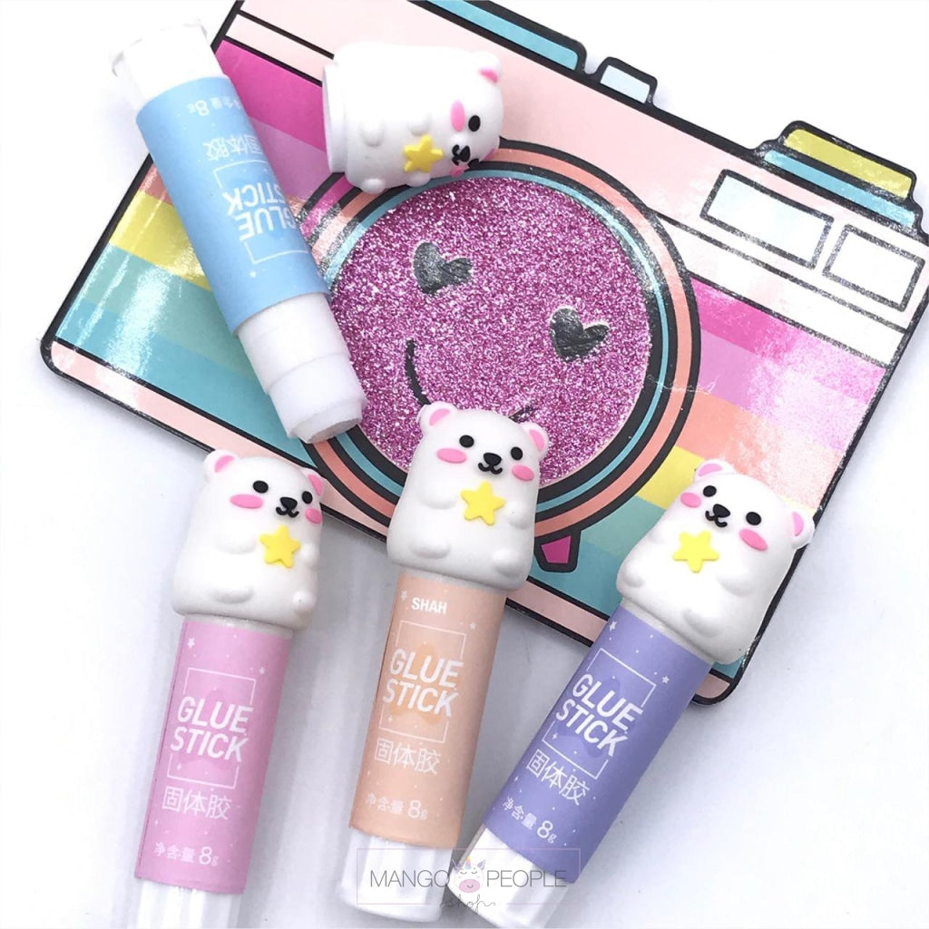 Multicolor Cute white teddy character glue sticks for kids, For