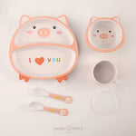 Load image into Gallery viewer, Fun Cute And Attractive Cartoon Animal Print Feeding Set For Kids Made Of Bamboo Fiber 5-Piece