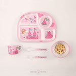 Load image into Gallery viewer, Fun Cute And Attractive Cartoon Animal Print Feeding Set For Kids Made Of Bamboo Fiber 5-Piece