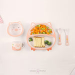 Load image into Gallery viewer, Fun Cute And Attractive Cartoon Animal Print Feeding Set For Kids Made Of Bamboo Fiber 5-Piece
