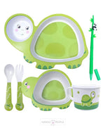 Load image into Gallery viewer, Fun Cute And Attractive Turtle Design Feeding Set For Kids Made Of Bamboo Fiber 5-Piece Cutlery Set