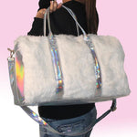 Load image into Gallery viewer, Holographic Faux Fur Duffle Weekender Travel Bag Duffle Bag Mango People Factory 
