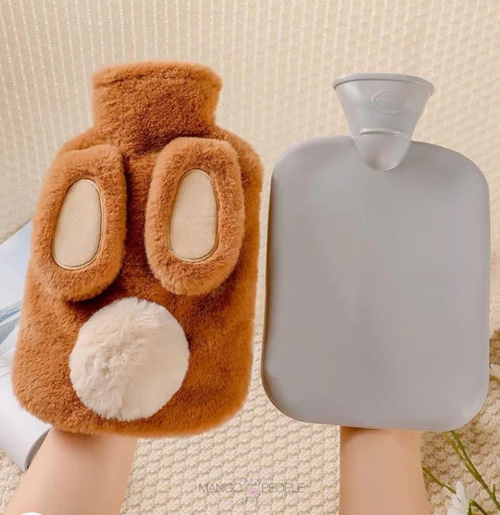 Hot Water Bag With Cute Bunny Design Soft Cover For Pain Relief - 1000Ml Brown
