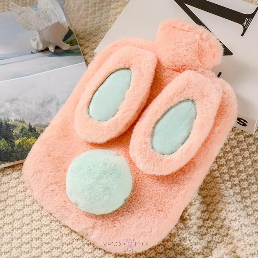 Hot Water Bag With Cute Bunny Design Soft Cover For Pain Relief - 1000Ml Pink