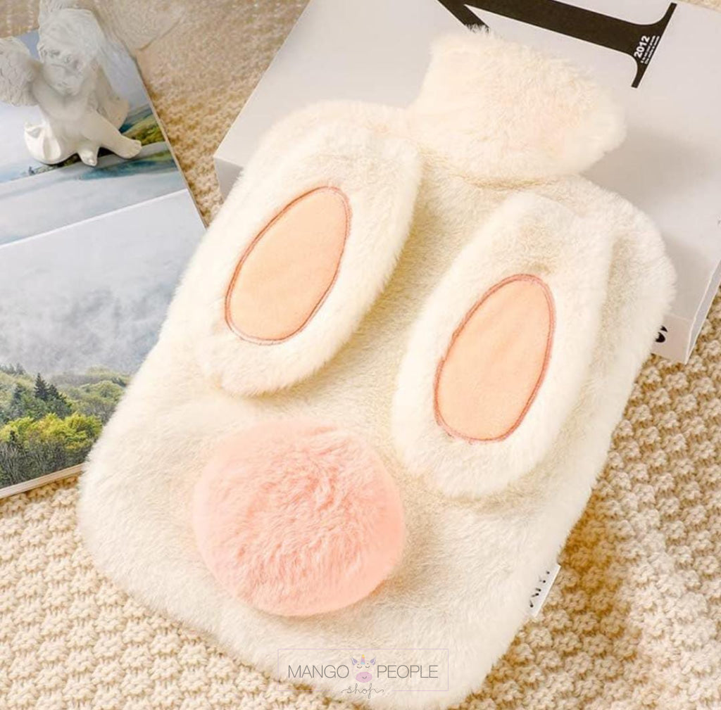 Hot Water Bag With Cute Bunny Design Soft Cover For Pain Relief - 1000Ml White