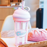 Load image into Gallery viewer, Ice Cream Shape Tumbler Plastic Water Bottle With Straw - 500Ml