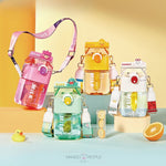 Load image into Gallery viewer, Kawaii Cute Animals Square Water Bottle With Fruit Infuser Partition - 950Ml