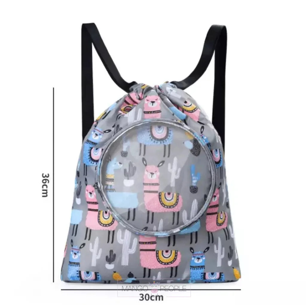 Kids Waterproof Swim Bag With Dinosaur Pattern Drawstring Backpack Grey Design For