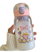 Load image into Gallery viewer, Kidszilla Drinking Water Bottle With Duckbill Straw - 450Ml Pink