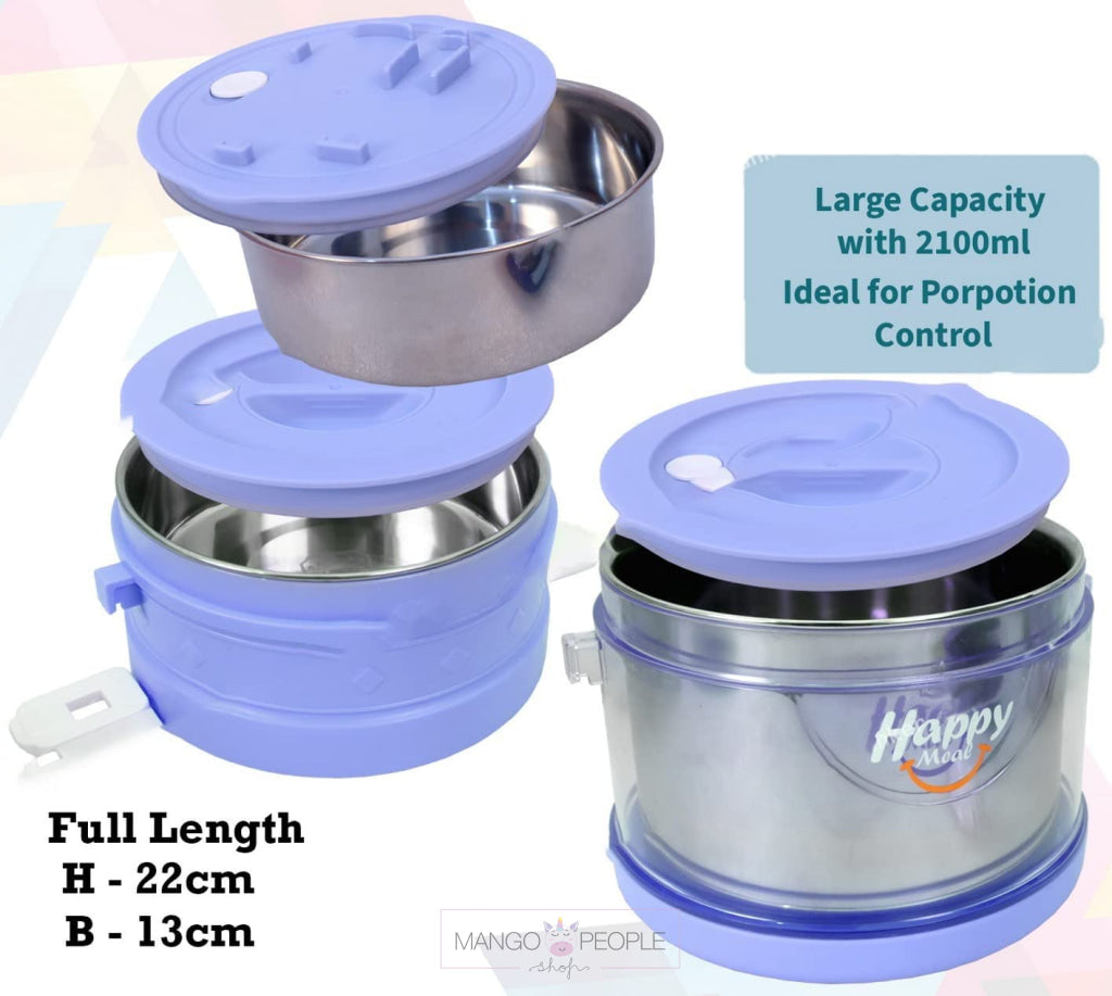 Leak-Proof Thermal Insulated 3- Layer Lunch Box For Adults And Kids - 2100Ml Stainless Steel