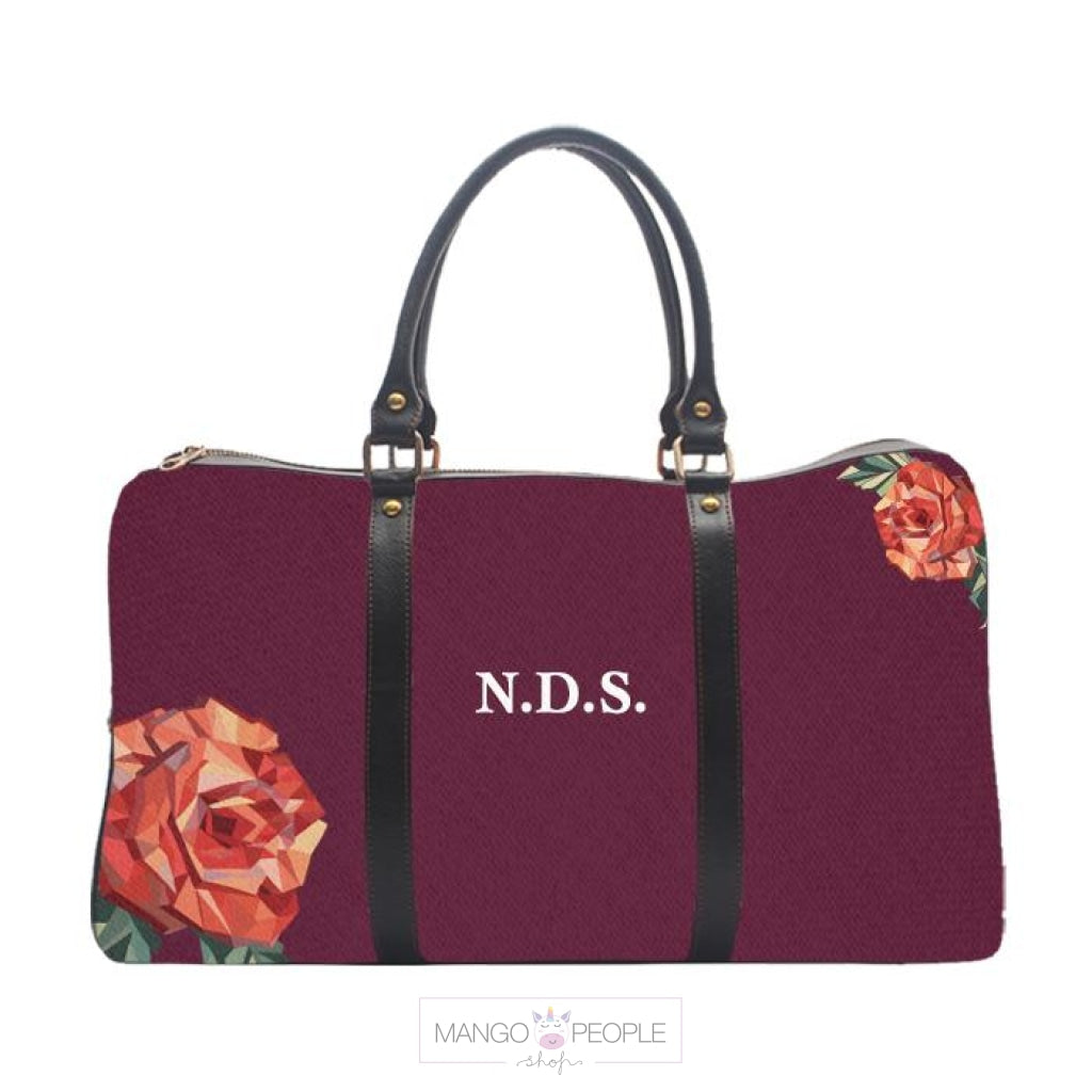 Monogram Personalised Rose Pattern - Maroon - Duffle Bag Duffle Bag UrbanHand Black 