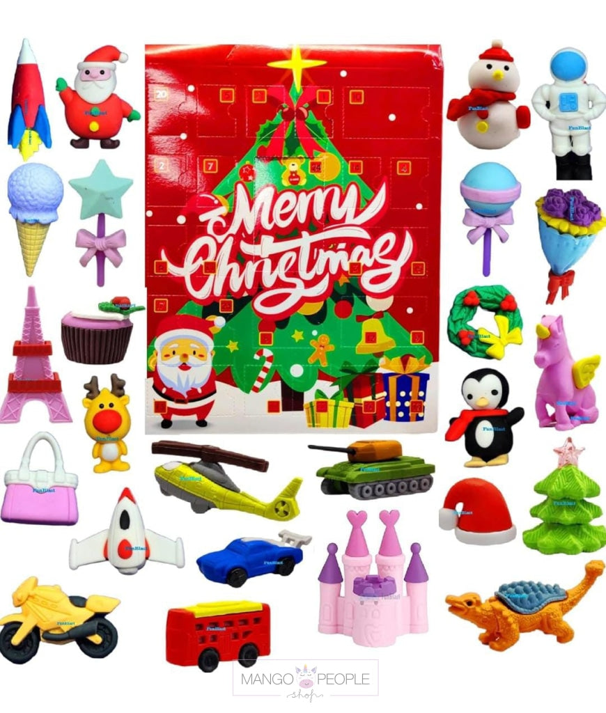 Multicolor Merry Christmas Theme Eraser Set Stationery