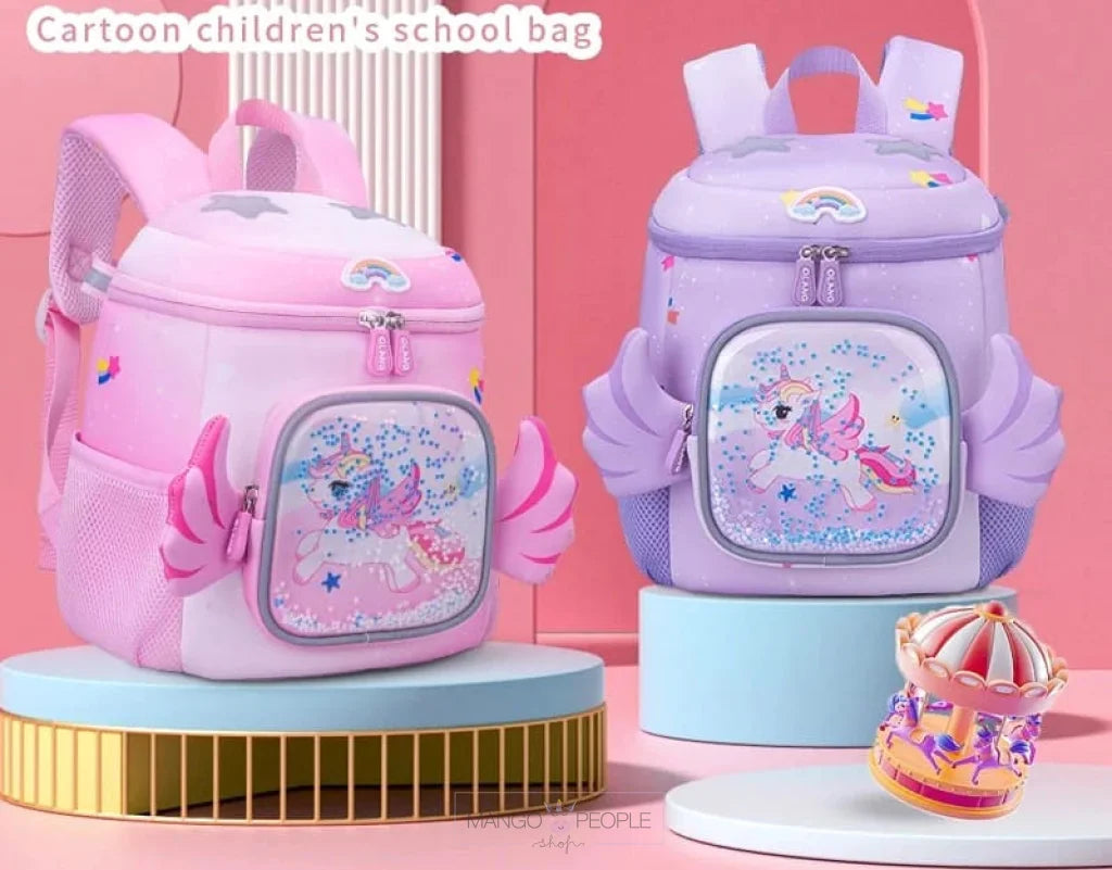 Unicorn Design School Backpacks With Slip Over Buckle And Wings For Kindergarten Kids Animal