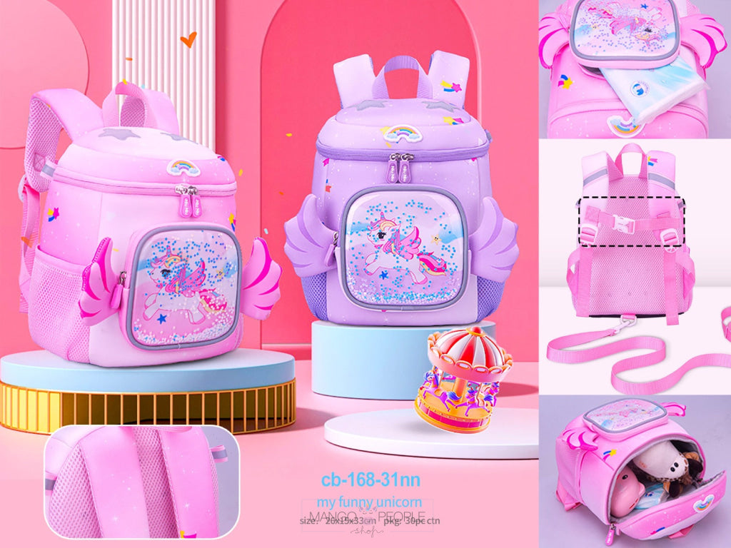 My Funny Unicorn With Wings Design School Backpack For Kids