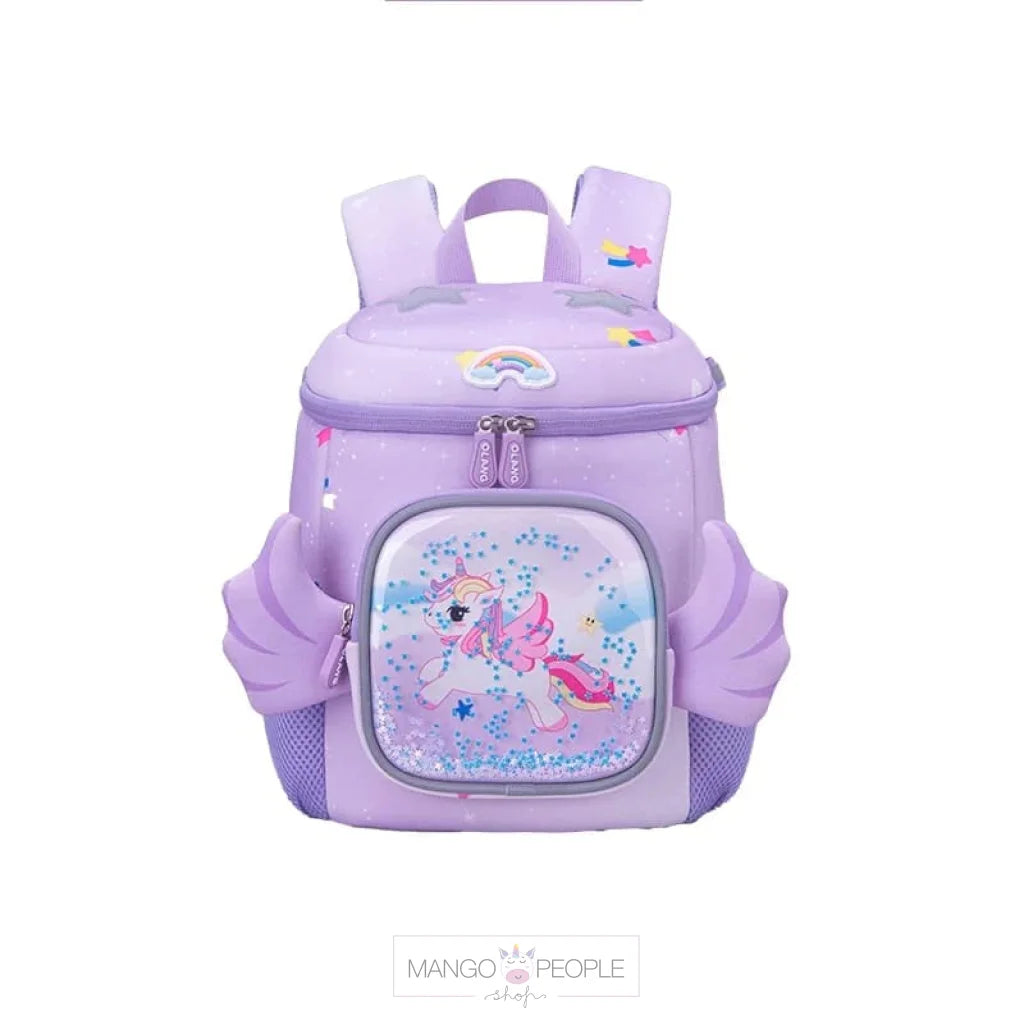 Unicorn Design School Backpacks With Slip Over Buckle And Wings For Kindergarten Kids Animal