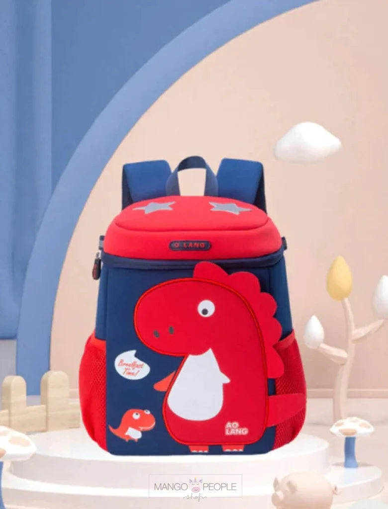 Fashionable And Cute Small Size Cartoon Shape Dinosaur Animal Print Backpack For Toddlers Navy Blue