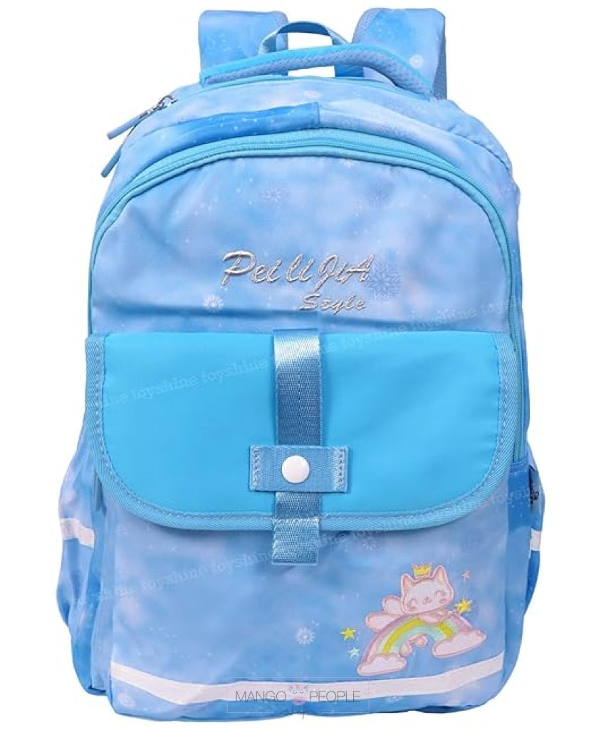 Premium Quality Large Capacity Rainbow Catty Print Backpack For School And College Students Blue