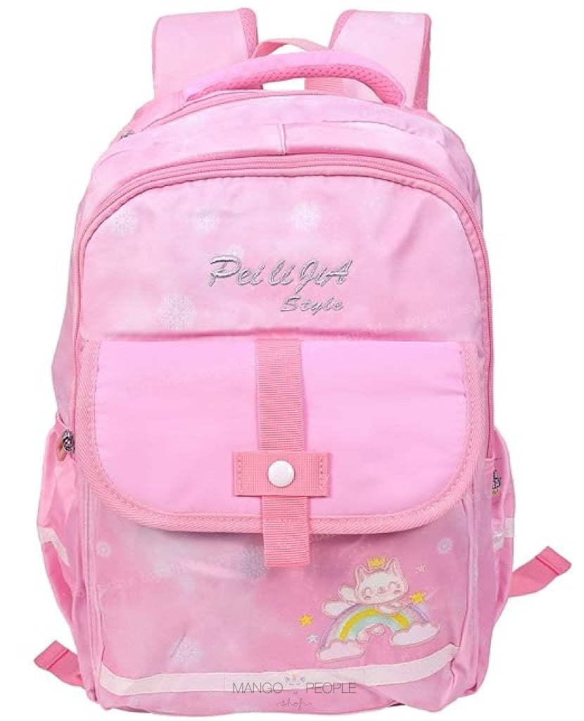 Premium Quality Large Capacity Rainbow Catty Print Backpack For School And College Students Pink