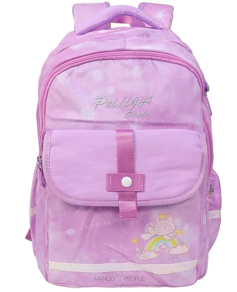 Premium Quality Large Capacity Rainbow Catty Print Backpack For School And College Students Purple