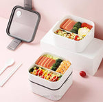 Load image into Gallery viewer, Double Compartment Lunch Box With Spoon - 850Ml Decker