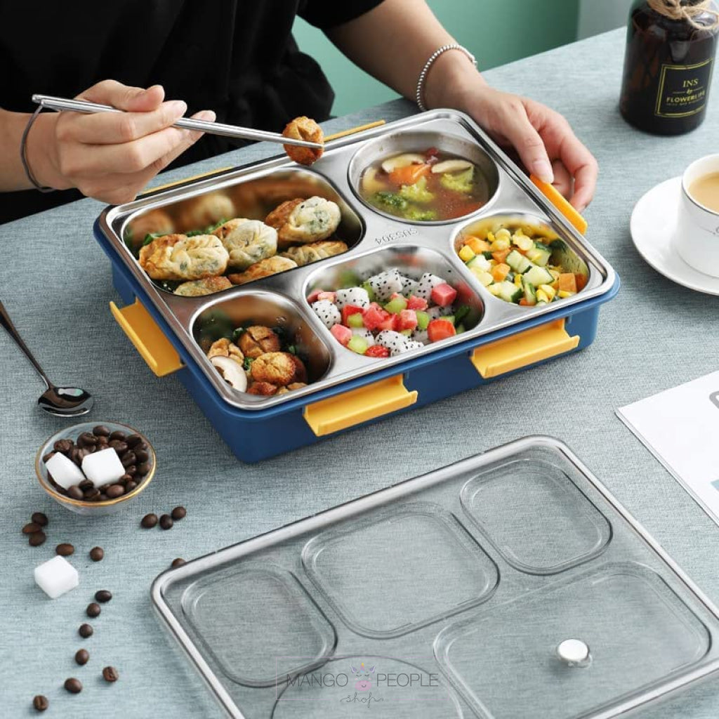 Stainless Steel Tiffin /Lunch Box With 5 Compartments For Kids And Adults - 1280Ml Lunch