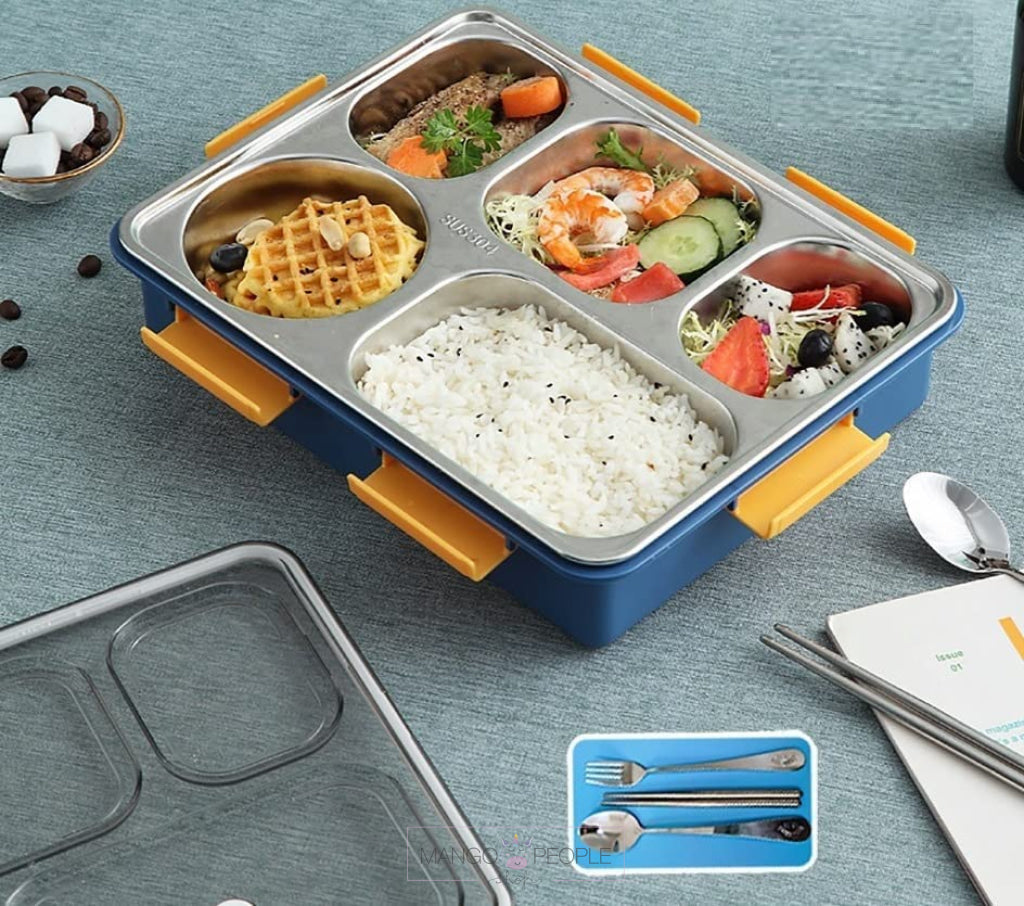 Stainless Steel Tiffin /Lunch Box With 5 Compartments For Kids And Adults - 1280Ml Lunch