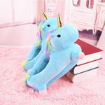 Load image into Gallery viewer, Unicorn Rainbow Plush Slippers - Blue Plush Slippers Mango People International