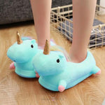 Load image into Gallery viewer, Unicorn Rainbow Plush Slippers - Blue Plush Slippers Mango People International
