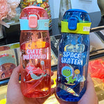 Load image into Gallery viewer, Water Bottle With Sipper Antileak Pop Button Lid - 630 Ml Cute Design Bottles